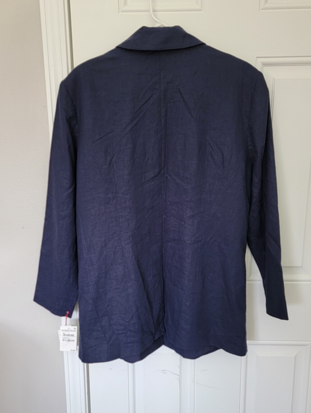 NWT Open Edit Oversized Women's Large Navy Linen Blend One Button Blazer Jacket - Picture 5 of 9